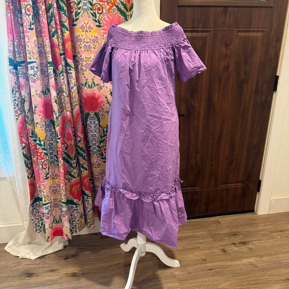 Hyacinth House Off Shouler Cotton Ruffle Dress XS